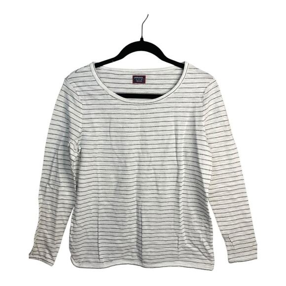 UNTUCKit Long‎ Sleeve Wide Collar Blouse in Black and White Stripe Size M NWT - Picture 1 of 6